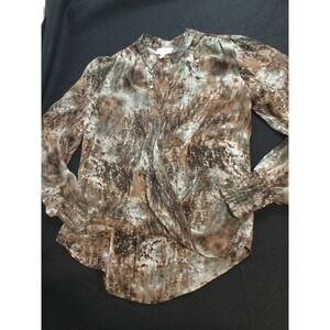 Veronica M Women's Size M Long‎ Sleeve Brown Gray Sheer Blouse Top
